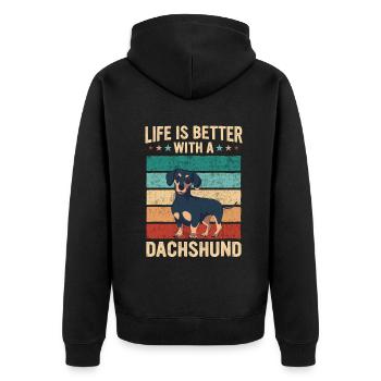 Dachshund Dog - Unisex Premium Organic Zip Hoodie - black - Back - Nico (187cm)