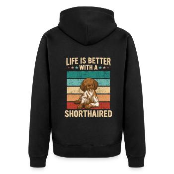 Deutsch Kurzhaar Hund - Unisex Premium Bio Zip Hoodie - Schwarz - Hinten - Nico (187cm)
