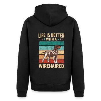 Deutsch Drahthaar Hund - Unisex Premium Bio Zip Hoodie - Schwarz - Hinten - Nico (187cm)