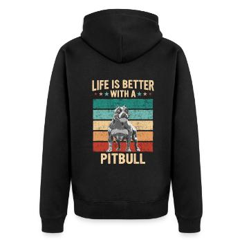 Pitbull Dog - Unisex Premium Organic Zip Hoodie - black - Back - Nico (187cm)