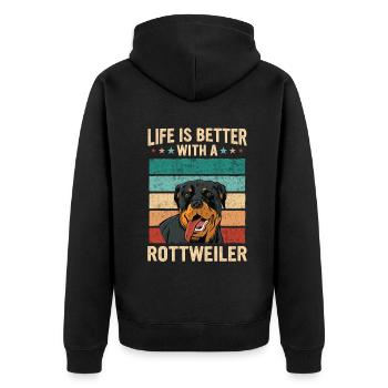Rottweiler Hund - Unisex Premium Bio Zip Hoodie - Schwarz - Hinten - Nico (187cm)