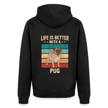 Mops Möpse Hund - Unisex Premium Bio Zip Hoodie - Schwarz - Hinten - Nico (187cm)