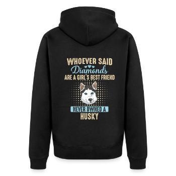 Siberian Husky Hund - Unisex Premium Bio Zip Hoodie - Schwarz - Hinten - Nico (187cm)