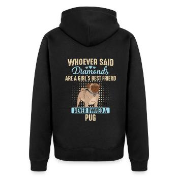 Mops Möpse Hund - Unisex Premium Bio Zip Hoodie - Schwarz - Hinten - Nico (187cm)