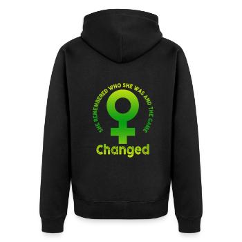 Elle s’est souvenue de qui elle était et le jeu a changé - Veste à capuche bio Premium Unisexe - noir - Dos - Nico (187cm)