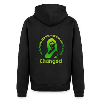 She Remembered Who She Was And The Game Changed - Unisex Premium Organic Zip Hoodie - black - Back - Nico (187cm)