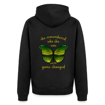 Elle s’est souvenue de qui elle était et le jeu a changé - Veste à capuche bio Premium Unisexe - noir - Dos - Nico (187cm)