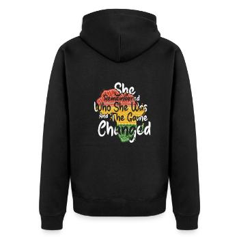 She Remembered Who She Was And The Game Changed - Unisex Premium Organic Zip Hoodie - black - Back - Nico (187cm)