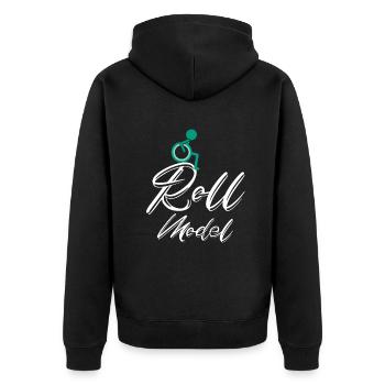 Roll Model Disability Awareness PWD Wheelchair - Unisex Premium Organic Zip Hoodie - black - Back - Nico (187cm)