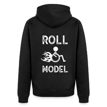 Roll Model Disability Awareness PWD Wheelchair - Unisex Premium Organic Zip Hoodie - black - Back - Nico (187cm)