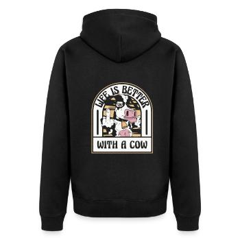 Kuh Bauer Bauernhof Kühe Landwirt - Unisex Premium Bio Zip Hoodie - Schwarz - Hinten - Nico (187cm)