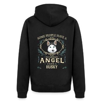 Siberian Husky Hund - Unisex Premium Bio Zip Hoodie - Schwarz - Hinten - Nico (187cm)