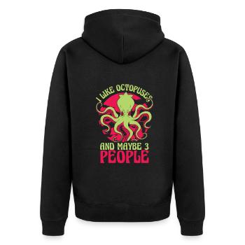 Octopus Kraken Cuttlefish Tier - Unisex Premium Bio Zip Hoodie - Schwarz - Hinten - Nico (187cm)