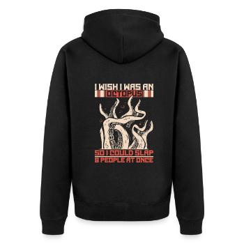 Octopus Kraken Cuttlefish Tier - Unisex Premium Bio Zip Hoodie - Schwarz - Hinten - Nico (187cm)