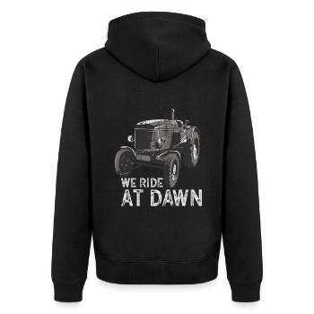 We Ride At Dawn Dad Lawn Mower Make Laugh Day Yard - Unisex Premium Bio Zip Hoodie - Schwarz - Hinten - Nico (187cm)