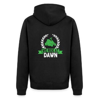 We Ride At Dawn Dad Lawn Mower Make Laugh Day Yard - Unisex Premium Bio Zip Hoodie - Schwarz - Hinten - Nico (187cm)