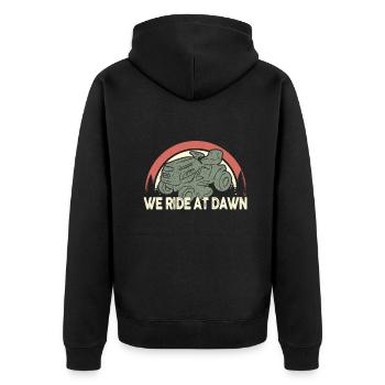 We Ride At Dawn Dad Lawn Mower Make Laugh Day Yard - Unisex Premium Bio Zip Hoodie - Schwarz - Hinten - Nico (187cm)