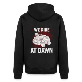 We Ride At Dawn Dad Lawn Mower Make Laugh Day Yard - Unisex Premium Bio Zip Hoodie - Schwarz - Hinten - Nico (187cm)