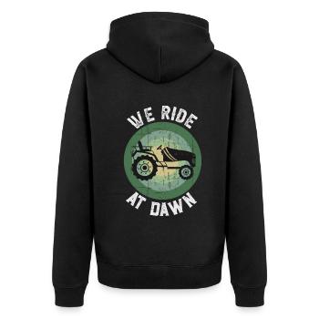 We Ride At Dawn Dad Lawn Mower Make Laugh Day Yard - Unisex Premium Bio Zip Hoodie - Schwarz - Hinten - Nico (187cm)
