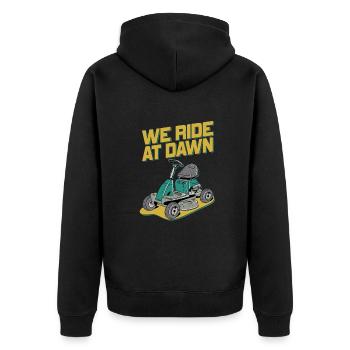We Ride At Dawn Dad Lawn Mower Make Laugh Day Yard - Unisex Premium Bio Zip Hoodie - Schwarz - Hinten - Nico (187cm)