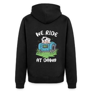 We Ride At Dawn Dad Lawn Mower Make Laugh Day Yard - Unisex Premium Bio Zip Hoodie - Schwarz - Hinten - Nico (187cm)