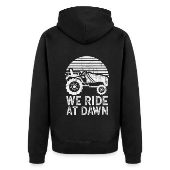We Ride At Dawn Dad Lawn Mower Make Laugh Day Yard - Unisex Premium Bio Zip Hoodie - Schwarz - Hinten - Nico (187cm)