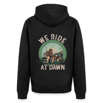 We Ride At Dawn Dad Lawn Mower Make Laugh Day Yard - Unisex Premium Bio Zip Hoodie - Schwarz - Hinten - Nico (187cm)