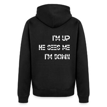 Im Up Il me voit Im Down Dicton inspirant - Veste à capuche bio Premium Unisexe - noir - Dos - Nico (187cm)