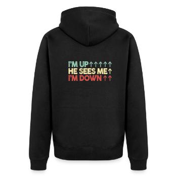 Im Up Il me voit Im Down Dicton inspirant - Veste à capuche bio Premium Unisexe - noir - Dos - Nico (187cm)