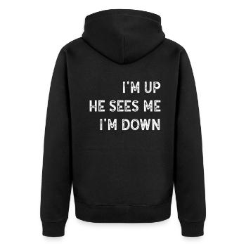 Im Up Il me voit Im Down Dicton inspirant - Veste à capuche bio Premium Unisexe - noir - Dos - Nico (187cm)