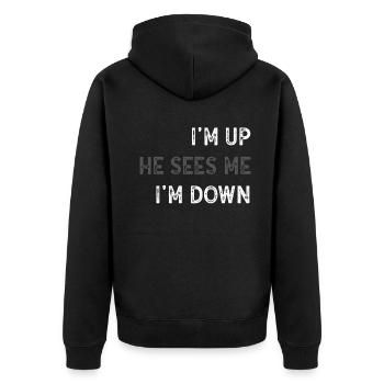Im Up Il me voit Im Down Dicton inspirant - Veste à capuche bio Premium Unisexe - noir - Dos - Nico (187cm)