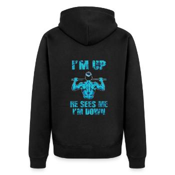 Im Up Il me voit Im Down Dicton inspirant - Veste à capuche bio Premium Unisexe - noir - Dos - Nico (187cm)