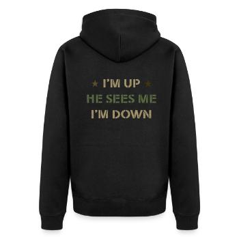 Im Up Il me voit Im Down Dicton inspirant - Veste à capuche bio Premium Unisexe - noir - Dos - Nico (187cm)