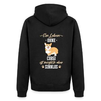 Pembroke Welsh Corgi Hund Hunde - Unisex Premium Bio Zip Hoodie - Schwarz - Hinten - Nico (187cm)