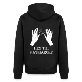 Hex The Patriarchy - Unisex Premium Bio Zip Hoodie - Schwarz - Hinten - Nico (187cm)