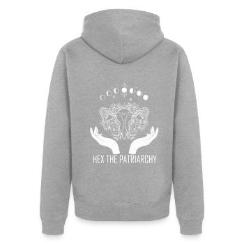 Hex Le Patriarcat - Veste à capuche bio Premium Unisexe - gris chiné - Dos - Nico (187cm)