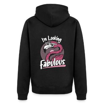 Flamingo Tier Rosa - Unisex Premium Bio Zip Hoodie - Schwarz - Hinten - Nico (187cm)