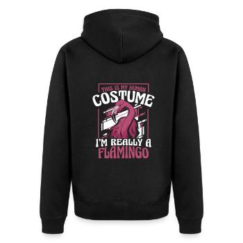 Flamingo Tier Rosa - Unisex Premium Bio Zip Hoodie - Schwarz - Hinten - Nico (187cm)