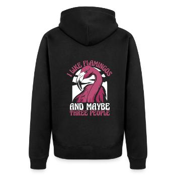 Flamingo Tier Rosa - Unisex Premium Bio Zip Hoodie - Schwarz - Hinten - Nico (187cm)