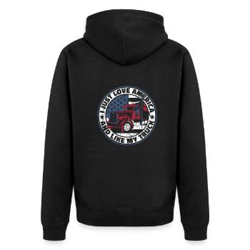 Trucker LKW-Fahrer LKWs - Unisex Premium Bio Zip Hoodie - Schwarz - Hinten - Nico (187cm)