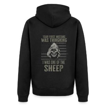 Your first Mistake was thinking I was a Sheep - Unisex Premium Organic Zip Hoodie - black - Back - Nico (187cm)