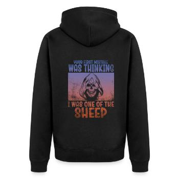 Your first Mistake was thinking I was a Sheep - Unisex Premium Organic Zip Hoodie - black - Back - Nico (187cm)