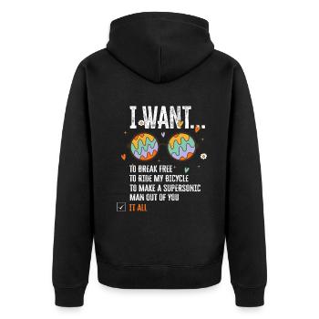 I Want To Break Free Ride My Bicycle - Unisex Premium Bio Zip Hoodie - Schwarz - Hinten - Nico (187cm)