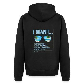 I Want To Break Free Ride My Bicycle - Unisex Premium Bio Zip Hoodie - Schwarz - Hinten - Nico (187cm)