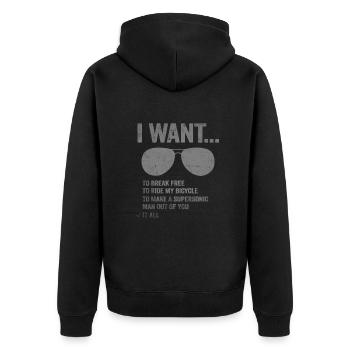 I Want To Break Free Ride My Bicycle - Unisex Premium Bio Zip Hoodie - Schwarz - Hinten - Nico (187cm)