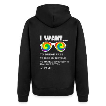 I Want To Break Free Ride My Bicycle - Unisex Premium Bio Zip Hoodie - Schwarz - Hinten - Nico (187cm)