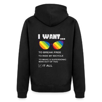 I Want To Break Free Ride My Bicycle - Unisex Premium Bio Zip Hoodie - Schwarz - Hinten - Nico (187cm)