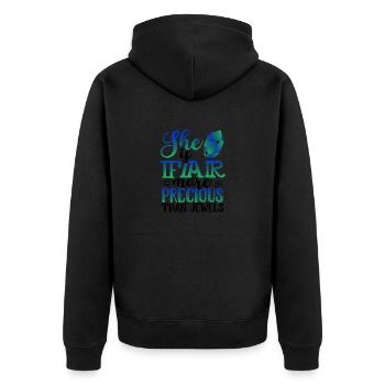 Inspirierend Sie ist viel wertvoller als - Unisex Premium Bio Zip Hoodie - Schwarz - Hinten - Nico (187cm)