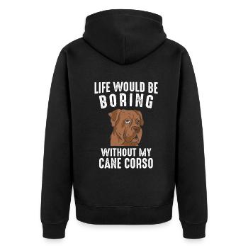 Cane Corso Hund - Unisex Premium Bio Zip Hoodie - Schwarz - Hinten - Nico (187cm)