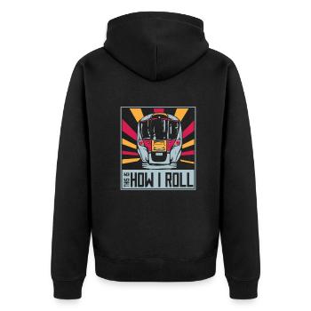 Zug Züge Lokomotive Eisenbahn Trainspotter - Unisex Premium Bio Zip Hoodie - Schwarz - Hinten - Nico (187cm)